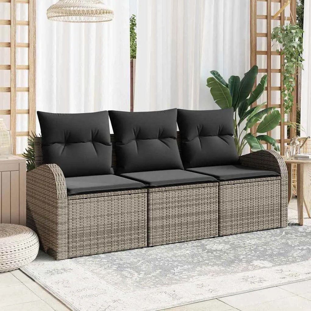 vidaXL Σετ Καναπέ Κήπου με μαξιλάρι 3 pcs Γκρι Πολυ ράταν