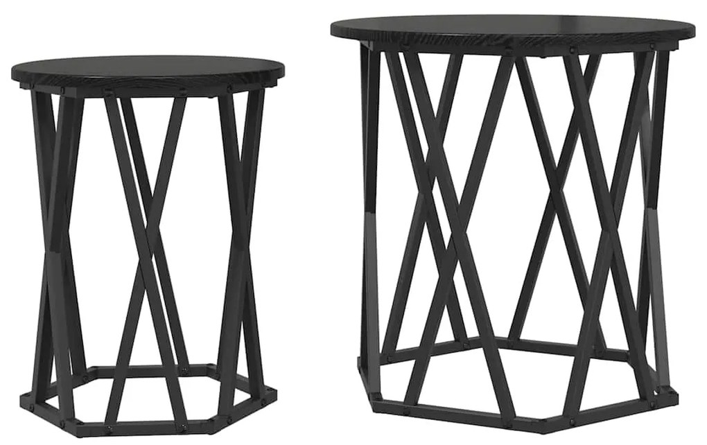 vidaXL Τραπεζάκι σαλονιού 2 pcs Μαύρη Οξυά Μηχανισμένο ξύλο και ατσάλι