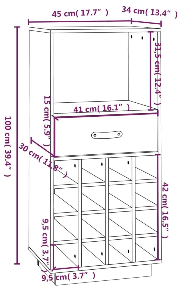 Κάβα Κρασιών Μαύρο 45 x 34 x 100 εκ. από Μασίφ Ξύλο Πεύκου - Μαύρο