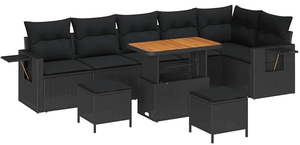 vidaXL Σετ Καναπέ Κήπου Ρυθμιζόμενο ύψος 9 pcs Μαύρο συνθετικό ρατάν