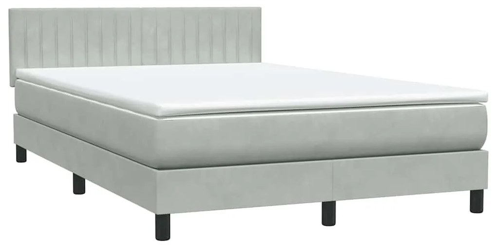 Κρεβάτι Boxspring με Στρώμα Ανοιχτό Γκρι 160x220 εκ. Βελούδινο - Γκρι