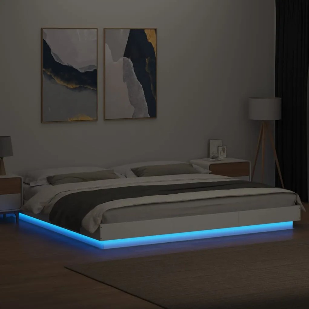 vidaXL Πλαίσιο Κρεβατιού με Φώτα LED Λευκό 200x200 εκ. Επεξ. Ξύλο