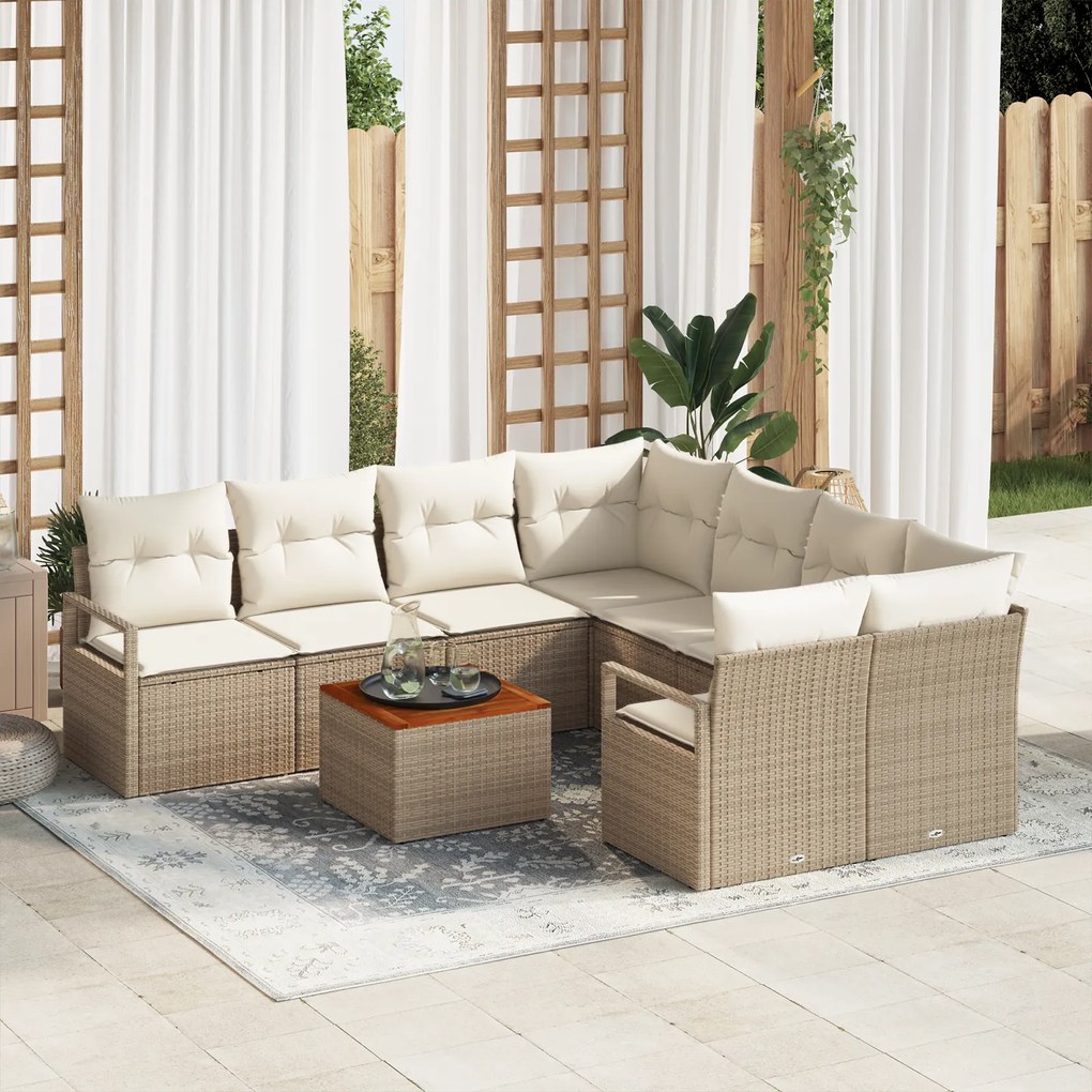 vidaXL Σετ Καναπέ Κήπου 9 pcs Beige, λευκό Μεγάλο Ρατάν, Ύφασμα