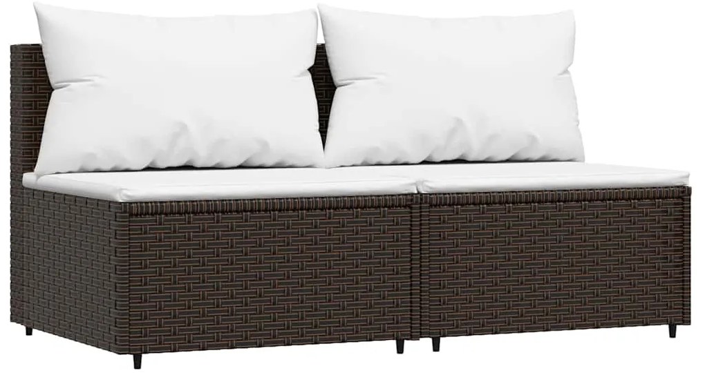 vidaXL Καναπέδες Κήπου Μεσαίοι με Μαξιλάρια 2 τεμ. Καφέ Συνθ. Ρατάν