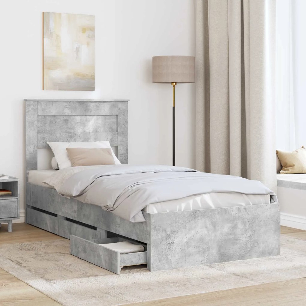 vidaXL Σκελετός Κρεβατιού Σκυρόδεμα Γκρι 75 x 190 cm Μηχανήματος Ξύλο