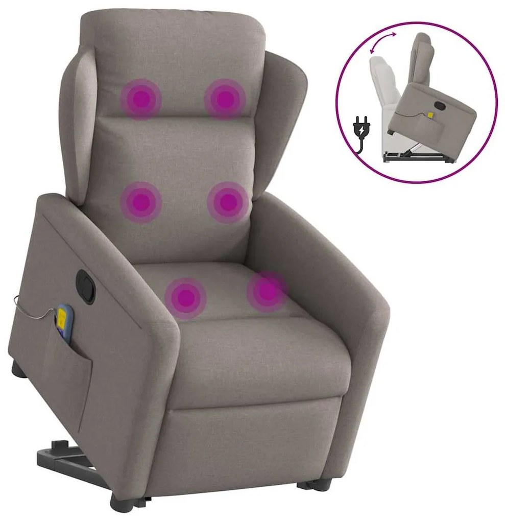 Πολυθρόνα Μασάζ Ανακλινόμενη με Ανύψωση Taupe Υφασμάτινη