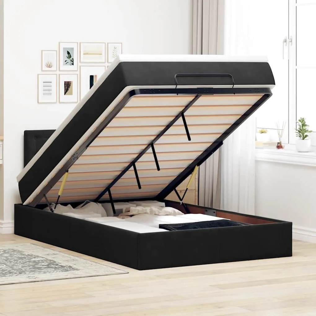 vidaXL Οθωμανικό κρεβάτι με στρώμα &amp; LEDs Μαύρο 120x200cm Velvet