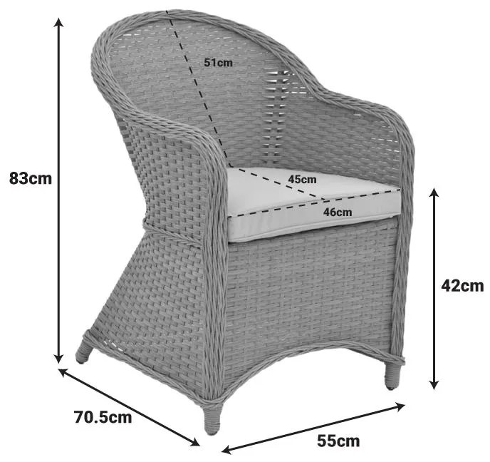 Καρέκλα - Πολυθρόνα κήπου Hadrian rattan καφέ- textilene μπεζ 57x70x85 εκ. 57x70x85 εκ.