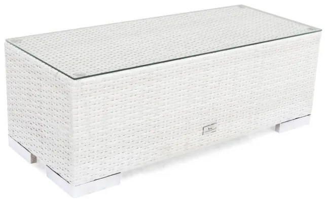 Τραπεζάκι εξωτερικού χώρου Comfort Garden 1379, 32x38x90cm, Άσπρο, Επεξεργασμένο γυαλί, Πλαστικό ψάθινο
