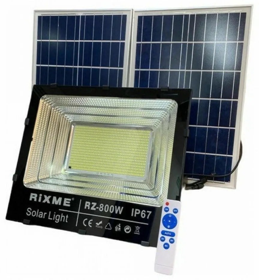 Στεγανός Ηλιακός Προβολέας IP67 Ισχύος 800W με Αισθητήρα Κίνησης και Τηλεχειριστήριο σε Μαύρο χρώμα RZ-800W