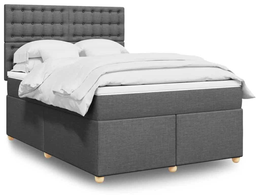 Κρεβάτι Boxspring με Στρώμα Σκούρο Γκρι 140x190 εκ. Υφασμάτινο - Γκρι