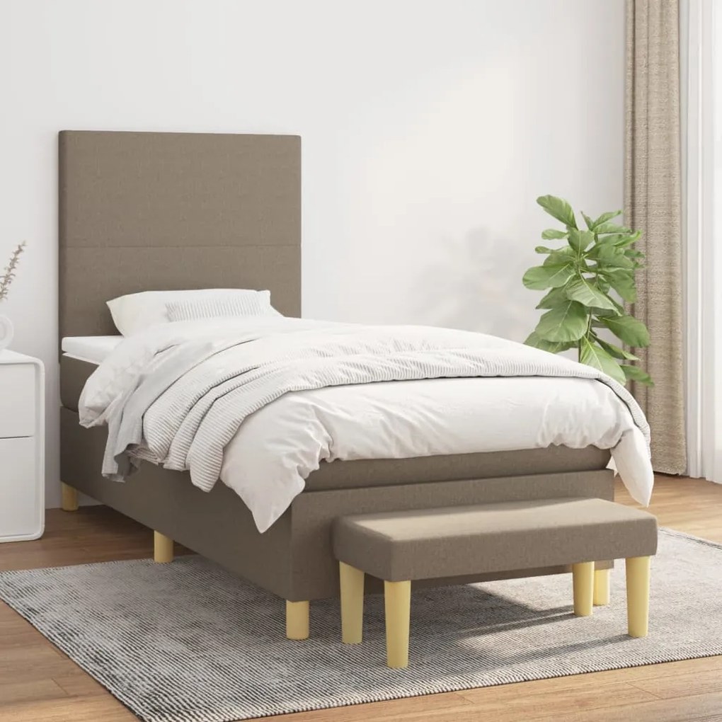 vidaXL Κρεβάτι Boxspring με Στρώμα Taupe 100 x 200 εκ. Υφασμάτινο