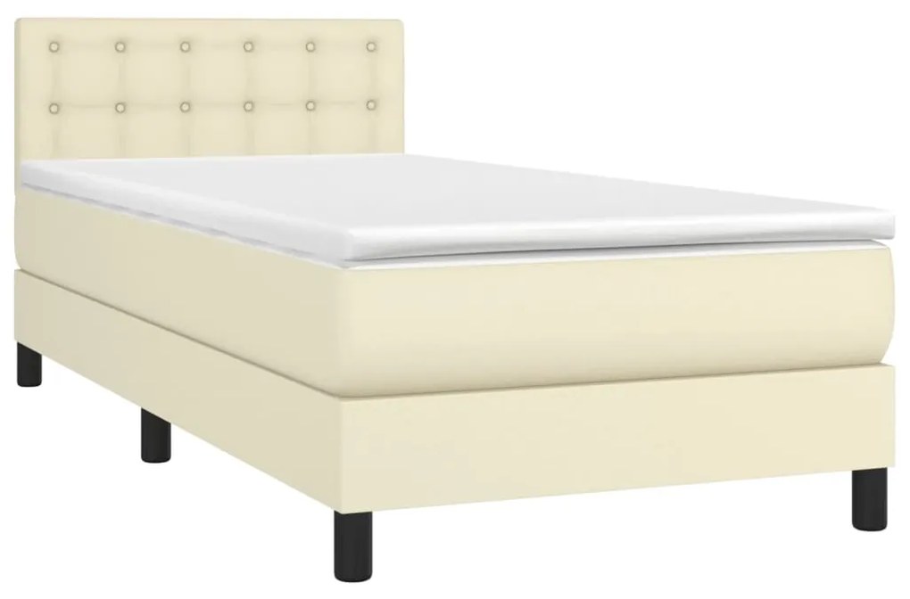 vidaXL Κρεβάτι Boxspring με Στρώμα Κρεμ 100x200εκ. από Συνθετικό Δέρμα