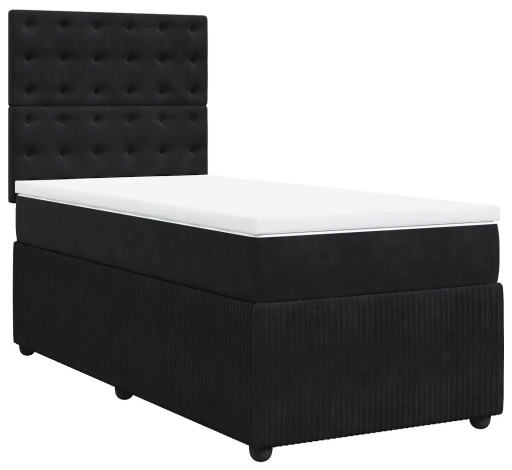 vidaXL Κρεβάτι Boxspring με Στρώμα Μαύρο 90x200 εκ. Βελούδινο