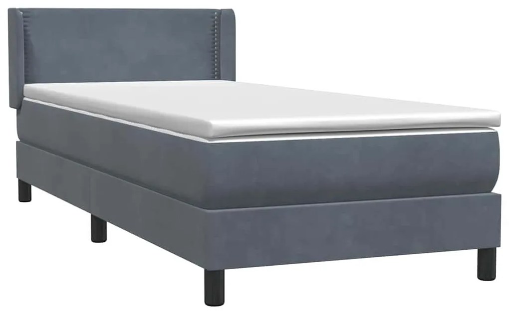 vidaXL Κρεβάτι Boxspring με Στρώμα Σκούρο Γκρι 90x210 εκ. Βελούδινο