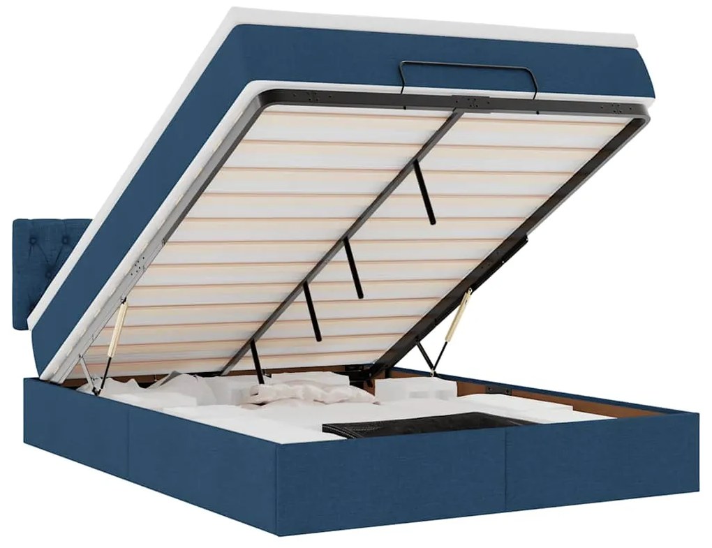 vidaXL Οθωμανικό κρεβάτι με στρώμα & LEDs Μπλε 140x200cm ύφασμα