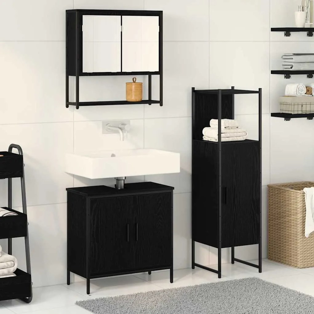 vidaXL Σετ Επίπλων Μπάνιου με πόρτα 3 pcs Μαύρο 33 x 33 x 102.5 εκ