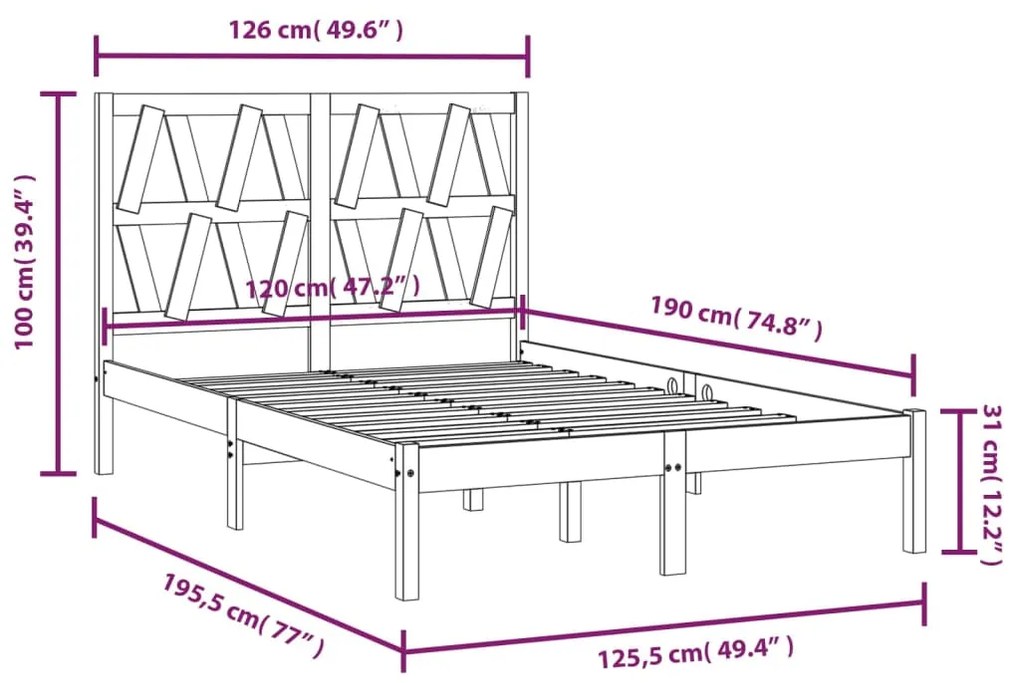 ΠΛΑΙΣΙΟ ΚΡΕΒΑΤΙΟΥ ΜΑΥΡΟ 120X190 ΕΚ ΜΑΣΙΦ ΠΕΥΚΟ 4FT SMALL DOUBLE 3103972