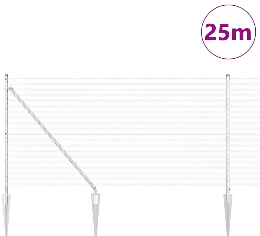 vidaXL Φράχτης με Στήλες. Ασημί 1.4 x 25 m Ατσάλι