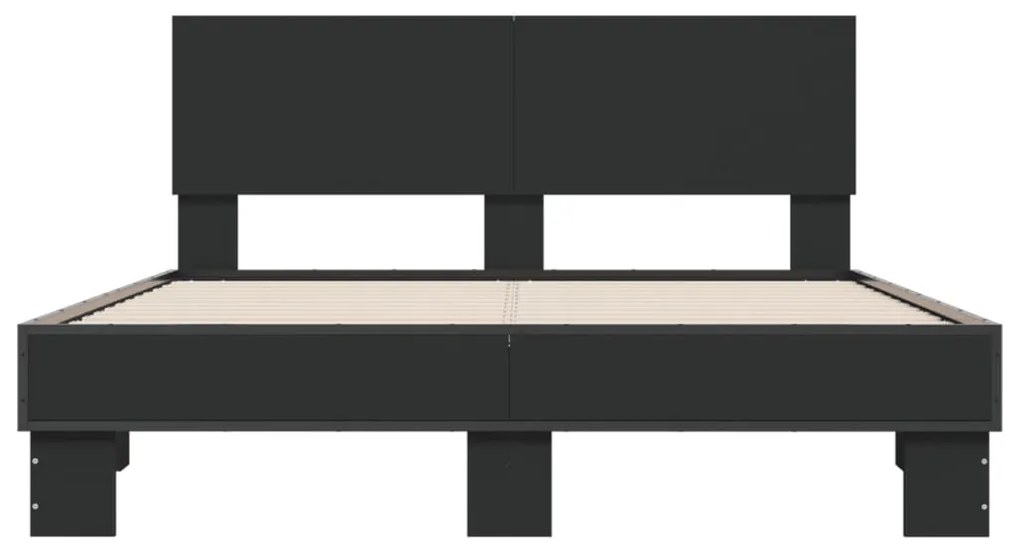 vidaXL Πλαίσιο Κρεβατιού Μαύρο 135x190 εκ. Επεξ. Ξύλο & Μέταλλο