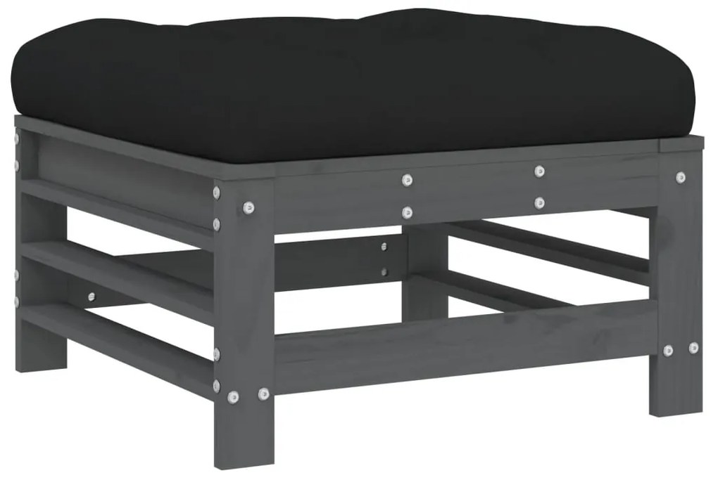 vidaXL Υποπόδια Κήπου με Μαξιλάρια 2 τεμ. Γκρι από Μασίφ Ξύλο Πεύκου