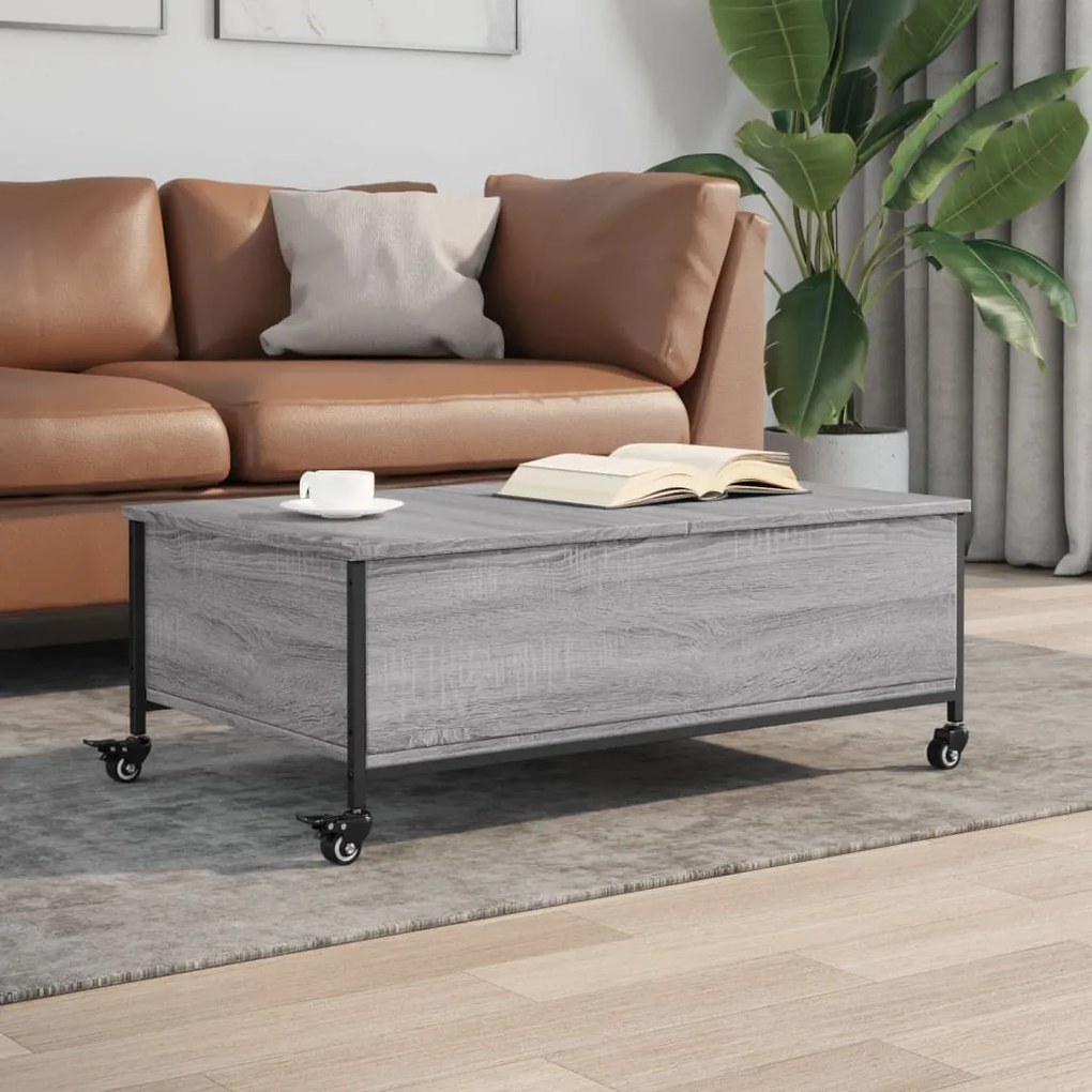 vidaXL Τραπεζάκι Σαλονιού Ροδάκια Γκρι Sonoma 91x55x34 εκ. Επεξ. Ξύλο