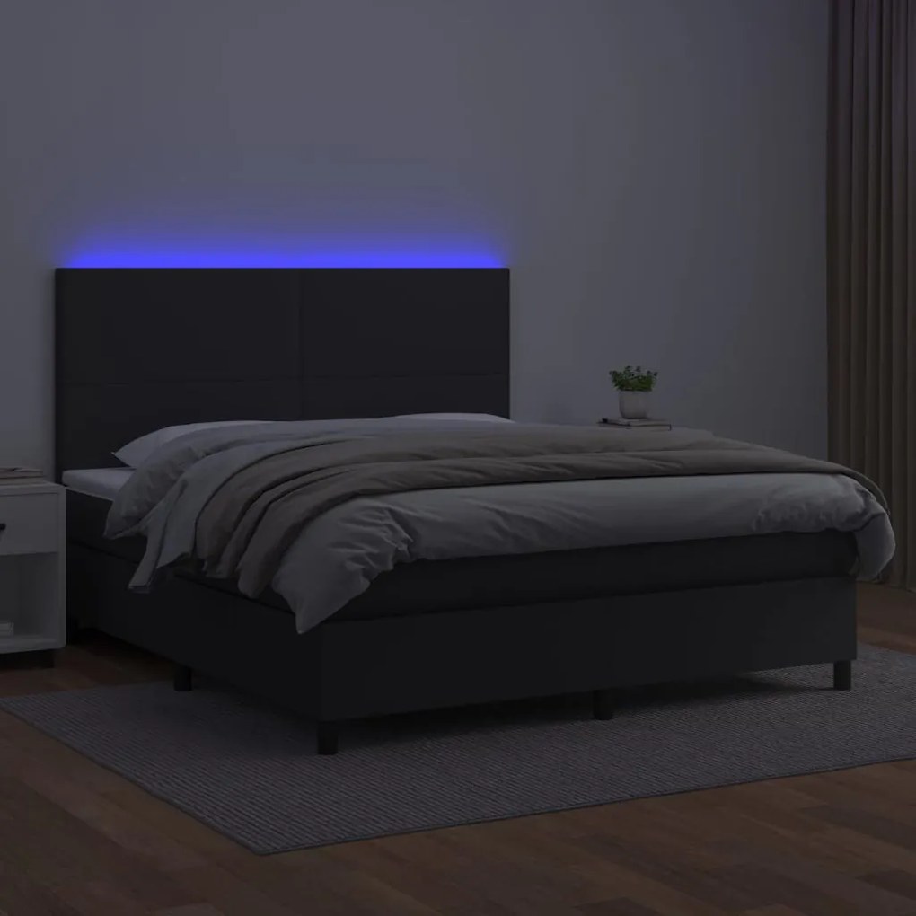 vidaXL Κρεβάτι Boxspring με Στρώμα & LED Μαύρο 160x200 εκ. Συνθ. Δέρμα