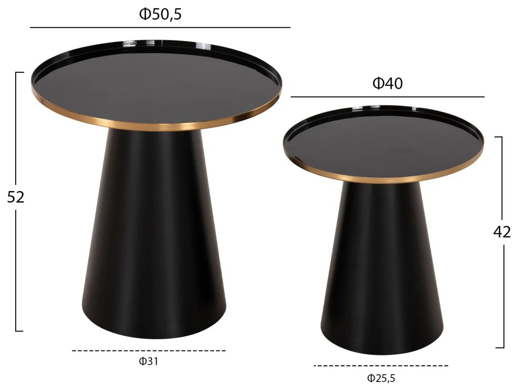 Τραπεζάκια σαλονιού BENG Σετ 2 τμχ Μέταλλο Εμαγιέ και Βάση Μαύρο Ματ Φ50 &amp; Φ40 εκ.