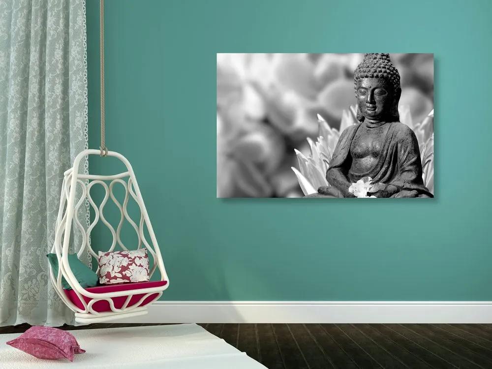 Εικόνα ενός ειρηνικού Βούδα σε ασπρόμαυρο - 120x80