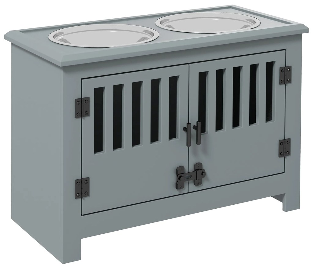 PawHut Ανυψωμένος Σταθμός Τροφοδοσίας για Μεγάλους Σκύλους, 2 Μπολ από Ανοξείδωτο Ατσάλι, Αποθηκευτικός Χώρος, 35,5x60x30 cm, Γκρι