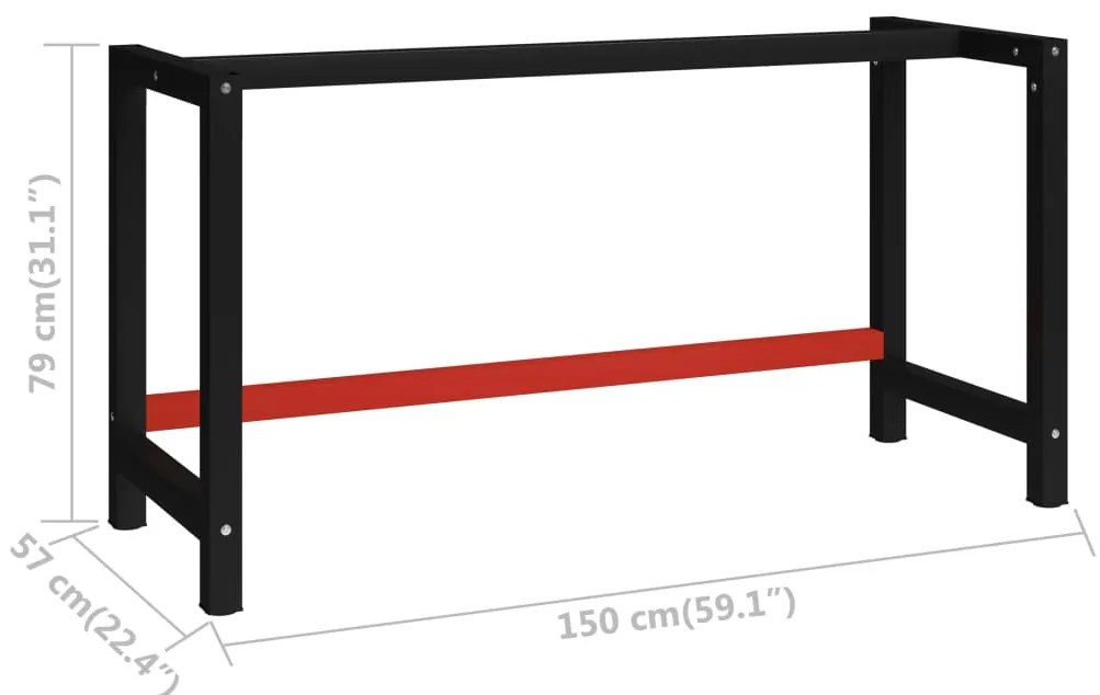 vidaXL Σκελετός Πάγκου Εργασίας Μαύρο/Κόκκινο 150x57x79 εκ. Μεταλλικός