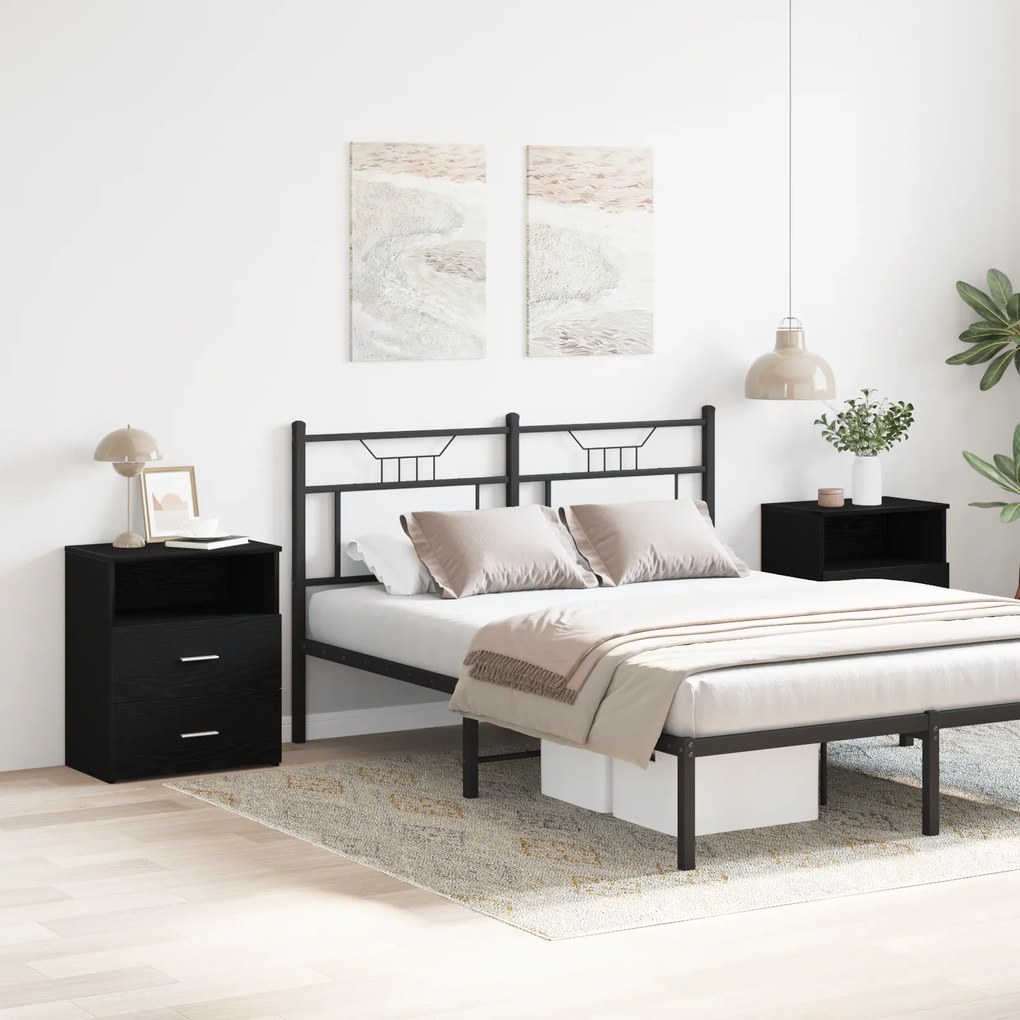 vidaXL Κομοδίνα 2 τμχ Μαύρο Δρυς 50x32x60εκ Επεξεργασμένο Ξύλο