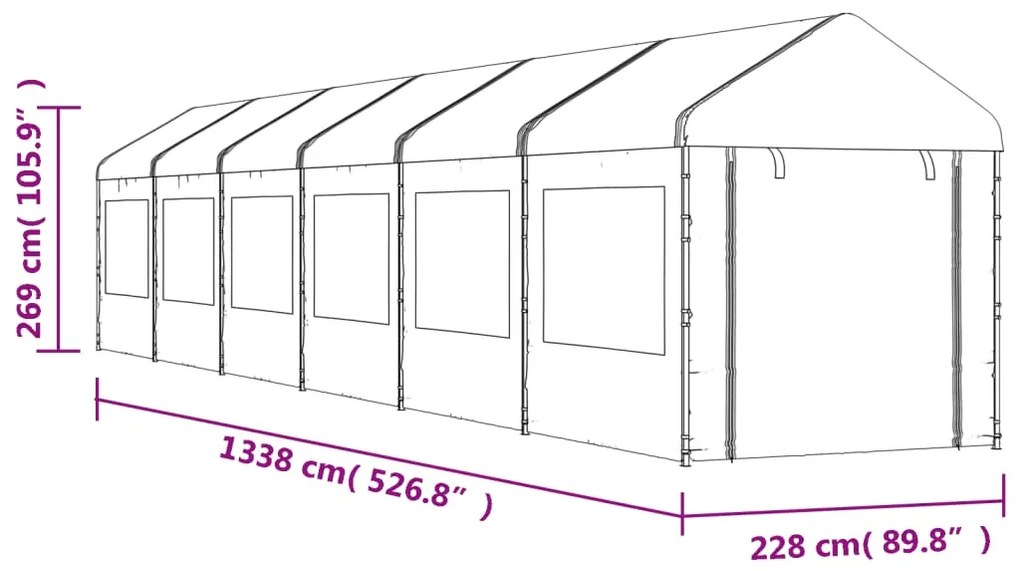 vidaXL Κιόσκι με Τέντα Λευκό 13,38 x 2,28 x 2,69 μ. από Πολυαιθυλένιο