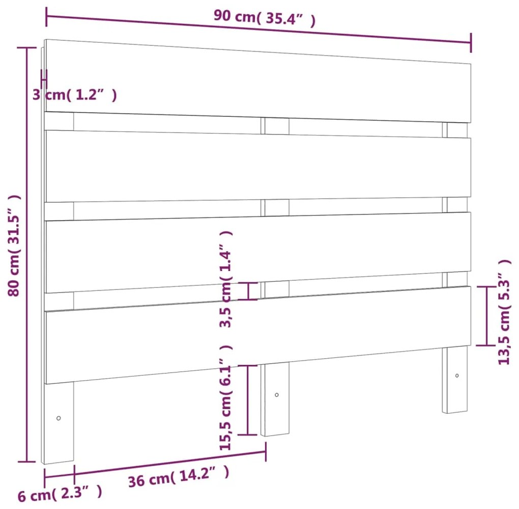 vidaXL Κεφαλάρι Κρεβατιού 90 x 3 x 80 εκ. από Μασίφ Ξύλο Πεύκου