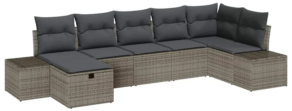 vidaXL Σετ Καναπέ Κήπου με μαξιλάρι 7 pcs Γκρι Πολυ ράταν