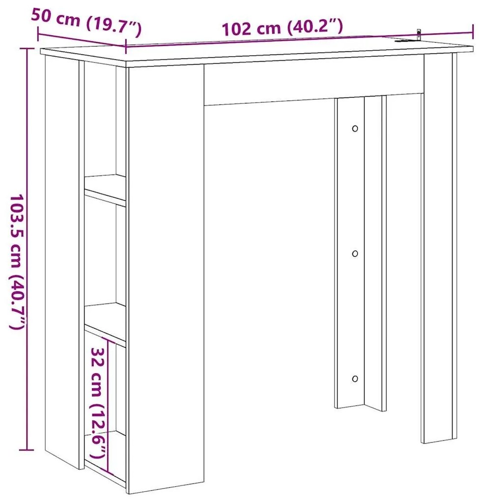 Τραπέζι Κονσόλα με Ράφι Καφέ Δρυς 102x50x103,5εκ. Επεξεργ. Ξύλο - Καφέ