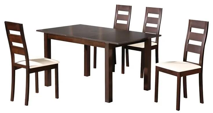 MILLER Set Τραπεζαρία Κουζίνας Ξύλινη Επεκτεινόμενο Τραπέζι + 4 Καρέκλες Σκ.Καρυδί-PVC Εκρού -  Table120+30x80x74Chair45x52x97