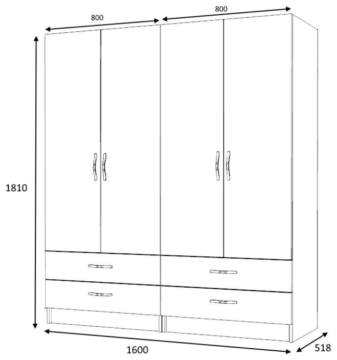 Ντουλάπα ρούχων Ricardo Megapap τετράφυλλη χρώμα λευκό 160x51,8x181εκ. - GP100-0064,1