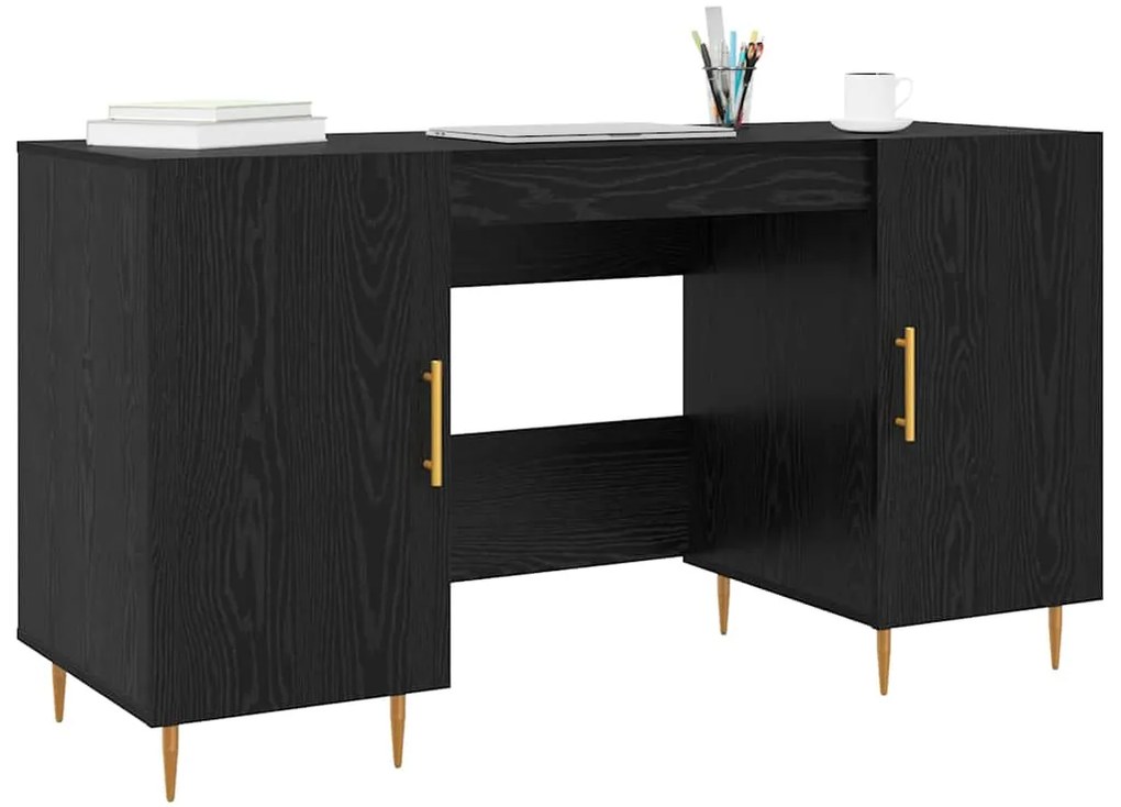 vidaXL Γραφείο με ράφι Μαύρη δρυς 140 x 50 x 75 εκ. Επεξεργασμένο ξύλο