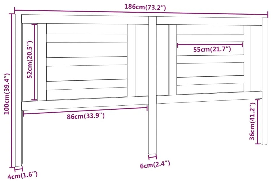 vidaXL Κεφαλάρι Κρεβατιού Γκρι 186 x 4 x 100 εκ. από Μασίφ Ξύλο Πεύκου