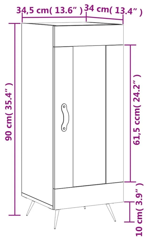 Ντουλάπι Γκρι Sonoma 34,5x34x90 εκ. από Επεξεργασμένο Ξύλο - Γκρι