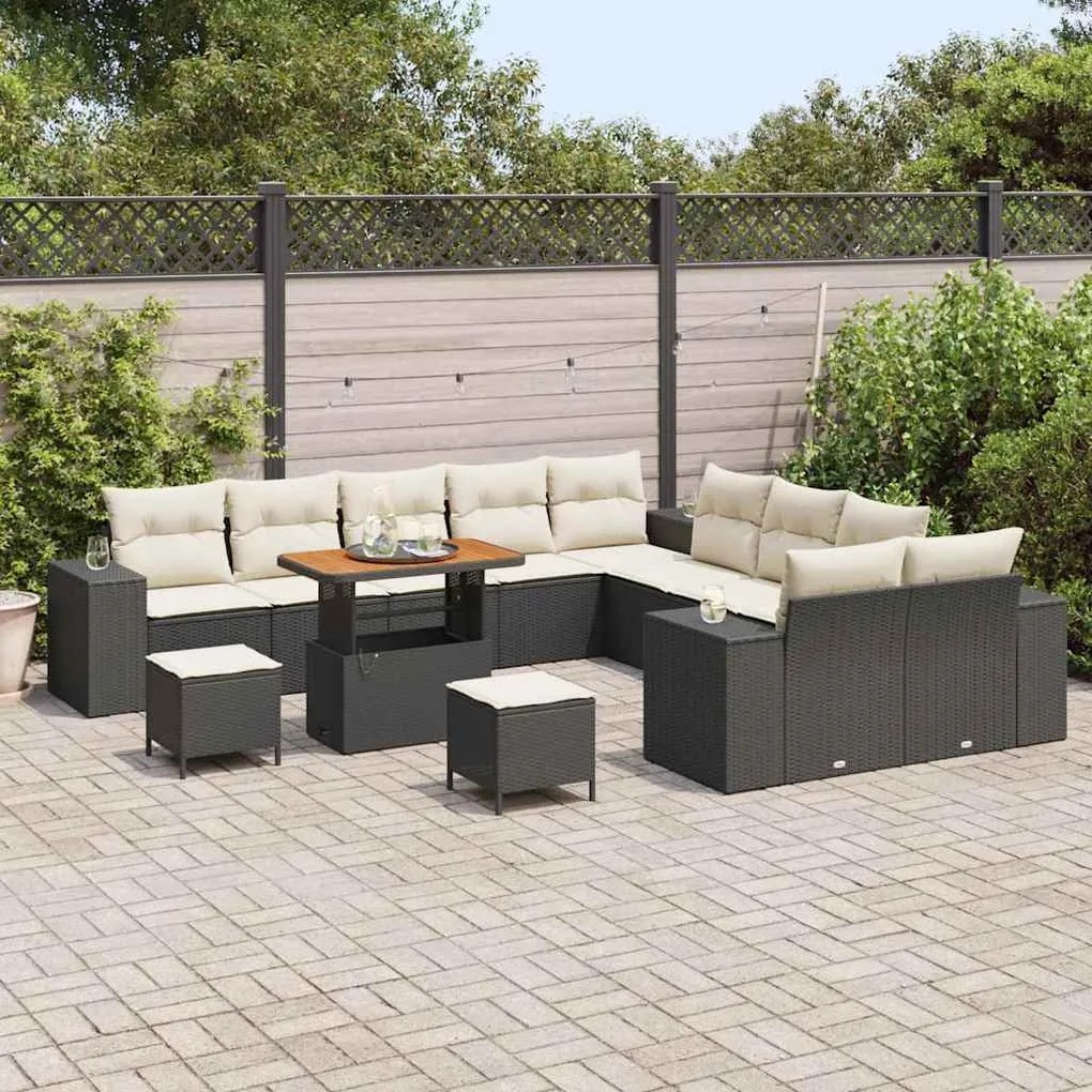 vidaXL Σετ Καναπέ Κήπου Ρυθμιζόμενο ύψος 13 pcs Μαύρο συνθετικό ρατάν