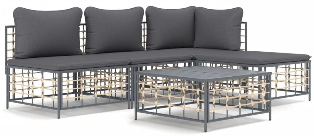 vidaXL Σαλόνι Κήπου Σετ 5 Τεμαχίων Ανθρακί Συνθετικό Ρατάν &amp; Μαξιλάρια