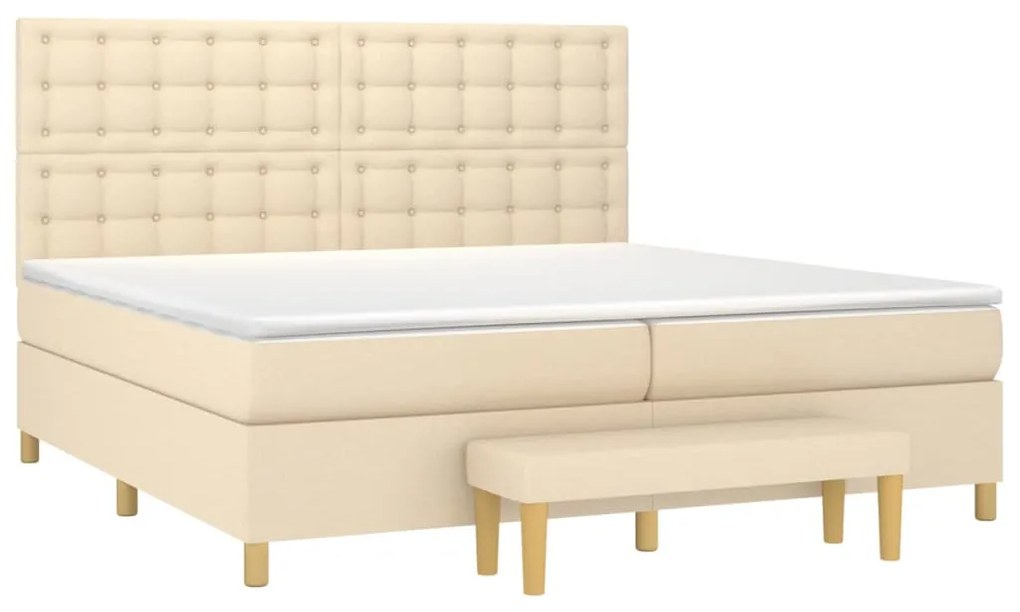 vidaXL Κρεβάτι Boxspring με Στρώμα Κρεμ 200x200 εκ. Υφασμάτινο