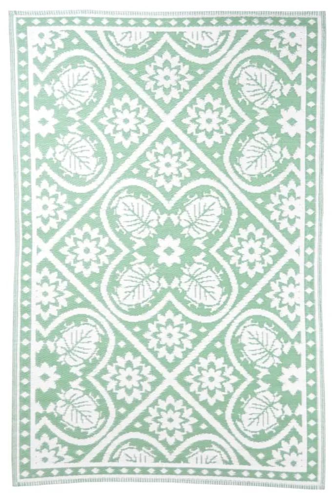 Esschert Design Χαλί Εξ Χώρου 182x122 εκ Σχέδιο Πλακάκια Πράσινο/Λευκό - Πράσινο
