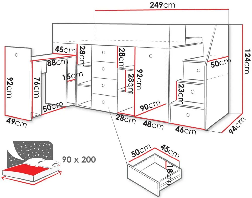 Πολυλειτουργικό κρεβάτι Smart III-Αριστερή-Leuko