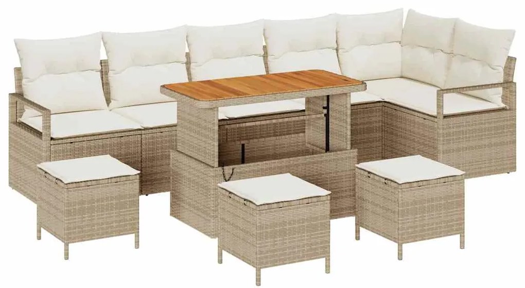 vidaXL Σετ Καναπέ Κήπου με μαξιλάρι 10 pcs Μπεζ Πολυ ράταν