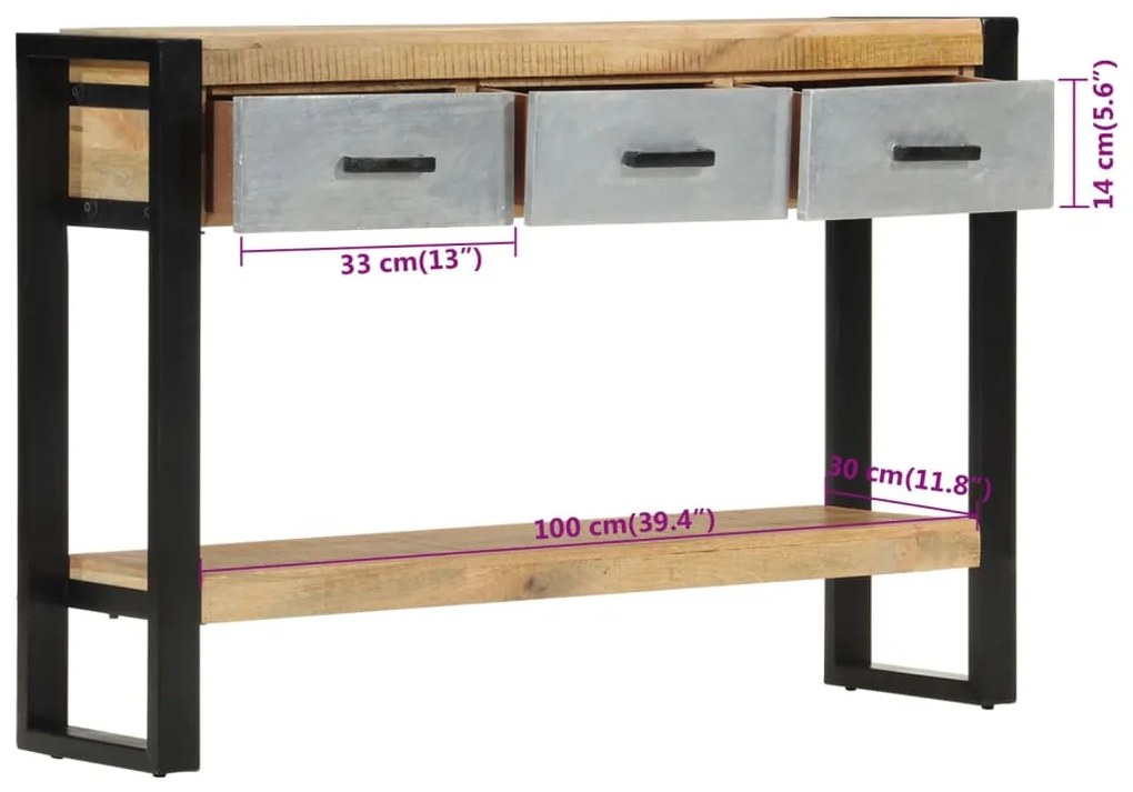 Τραπέζι Κονσόλα 110x30x76 εκ. από Μασίφ Ακατέργαστο Ξύλο Μάνγκο - Καφέ