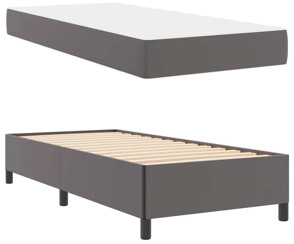 vidaXL Σκελετός κρεβατιού με στρώμα Γκρι 90 x 200 cm Τεχνητό δέρμα