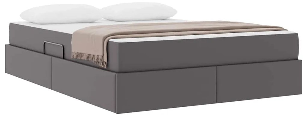 vidaXL Κρεβάτι με αποθηκευτικό χώρο και στρώμα 2 pcs Γκρι Δέρμα